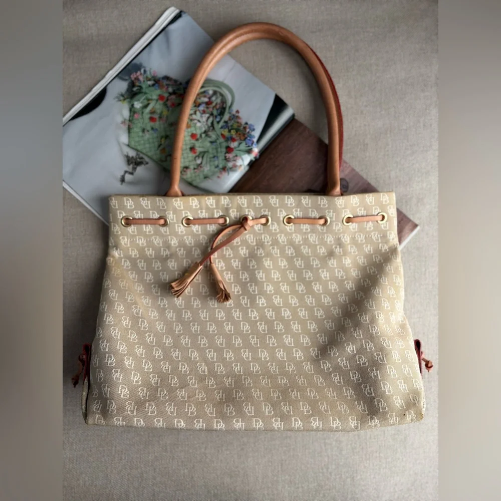 Dooney & Bourke Signature Canvas / Leather Satchel Tote In Tan
